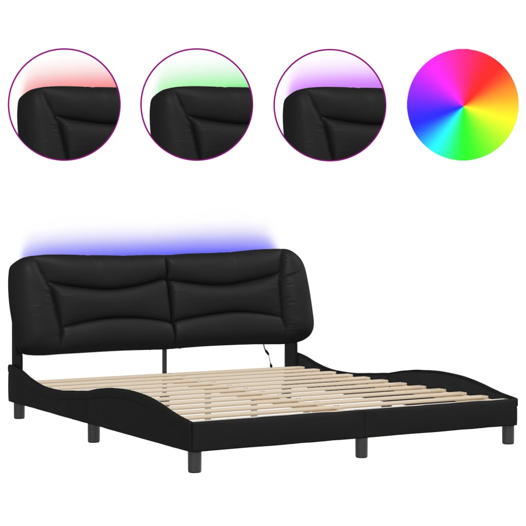Bedframe met LED-verlichting kunstleer zwart 180x200 cm is nu te koop bij PeponiXL, paradijselijk wonen!