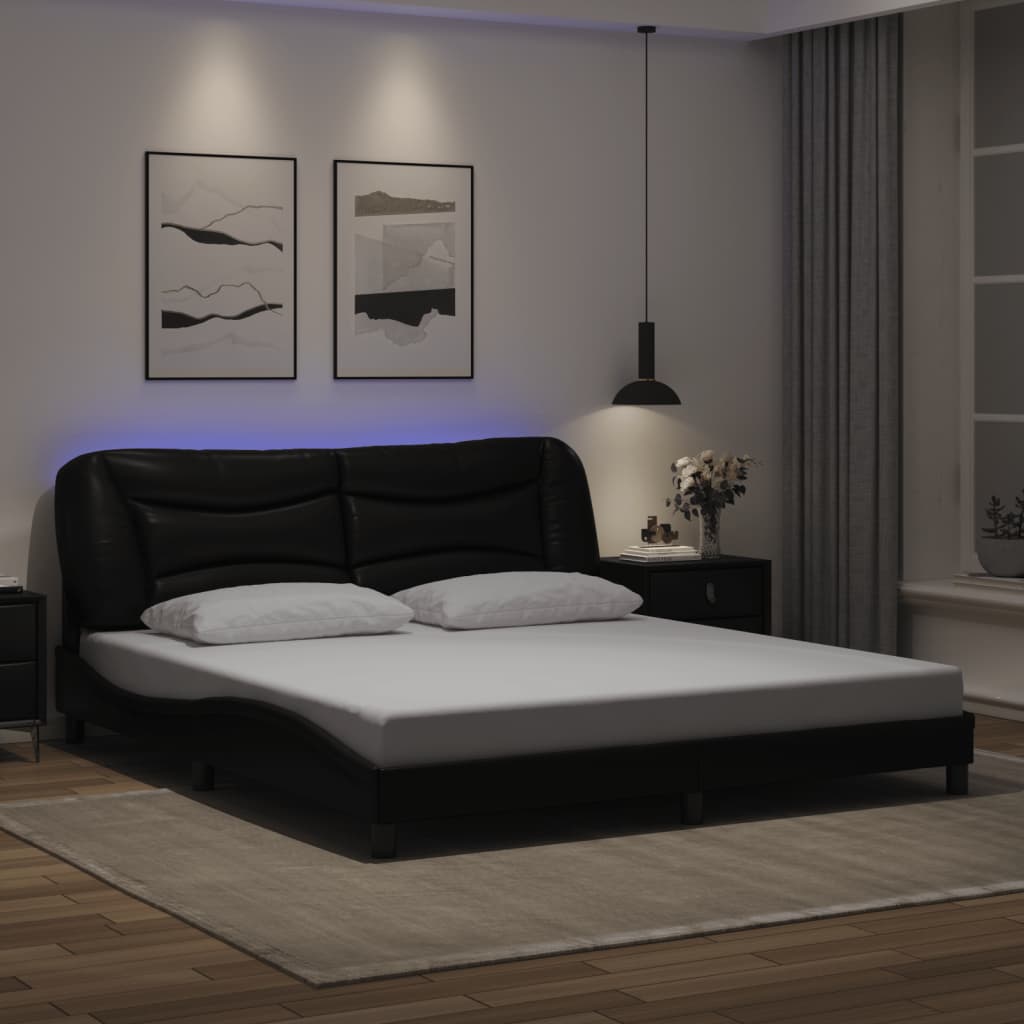 Bedframe met LED-verlichting kunstleer zwart 180x200 cm is nu te koop bij PeponiXL, paradijselijk wonen!