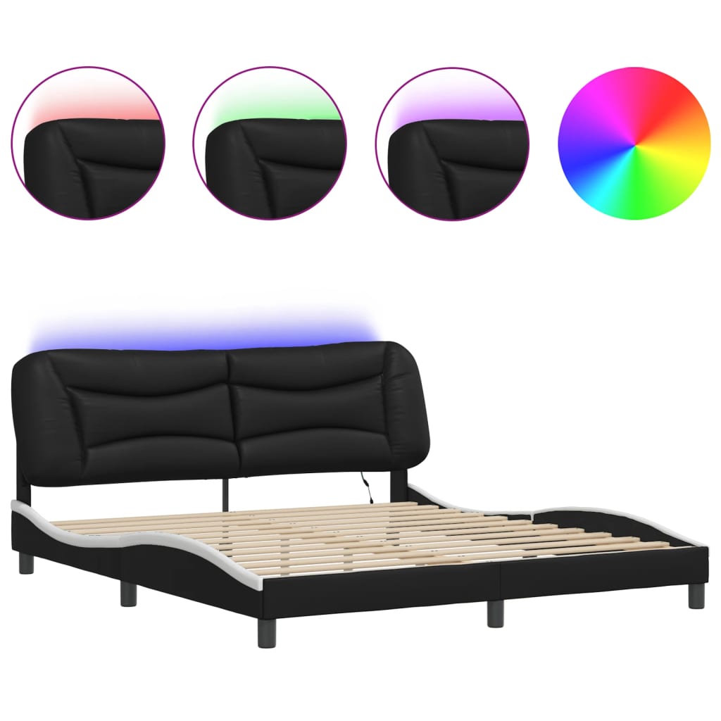 Bedframe met LED-verlichting kunstleer zwart en wit 180x200 cm is nu te koop bij PeponiXL, paradijselijk wonen!