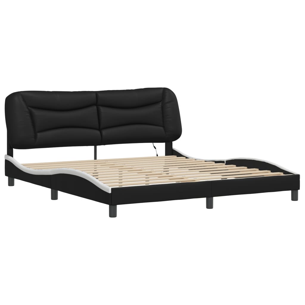 Bedframe met LED-verlichting kunstleer zwart en wit 180x200 cm is nu te koop bij PeponiXL, paradijselijk wonen!