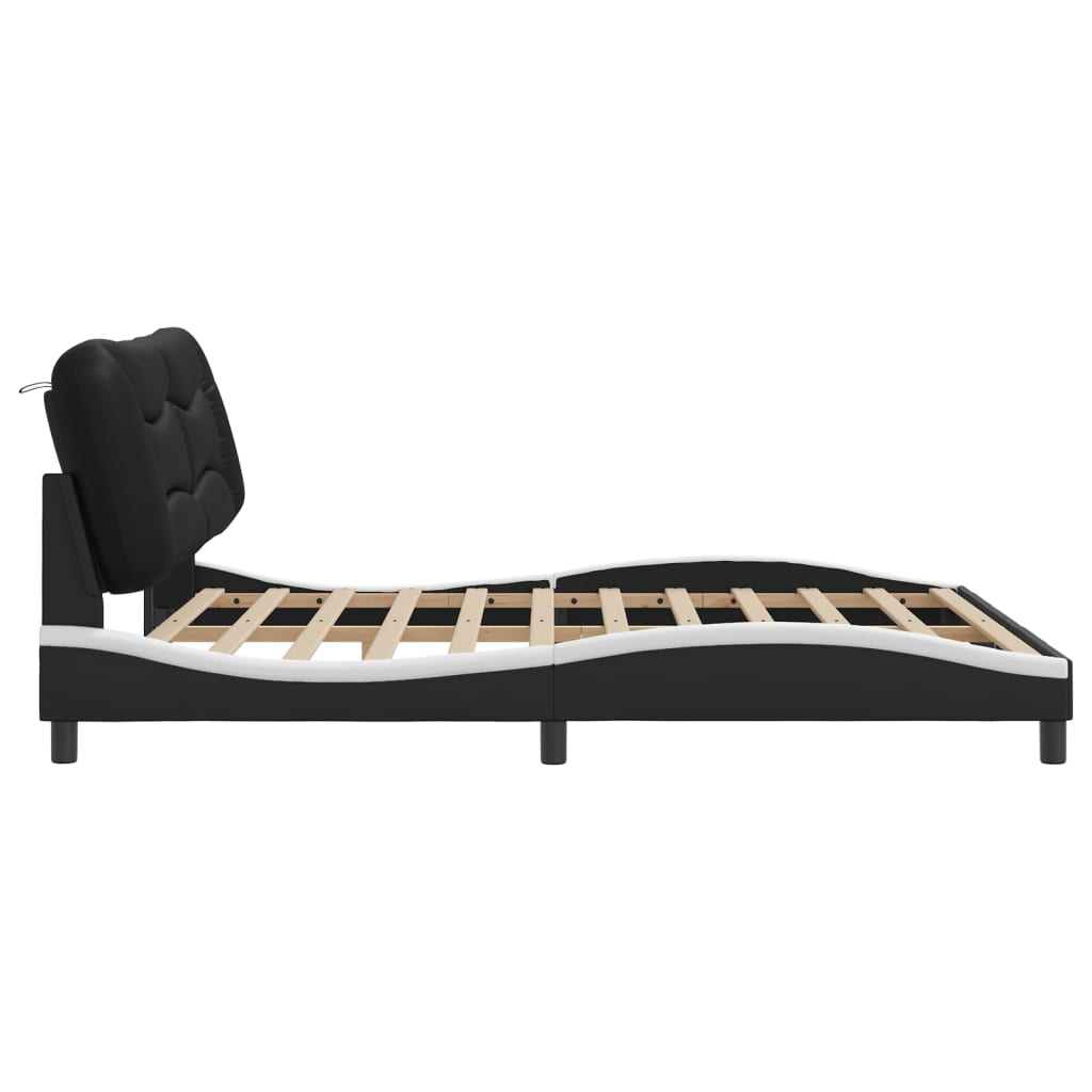 Bedframe met LED-verlichting kunstleer zwart en wit 180x200 cm is nu te koop bij PeponiXL, paradijselijk wonen!