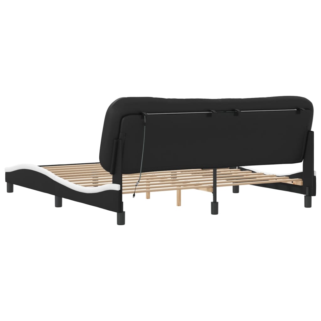 Bedframe met LED-verlichting kunstleer zwart en wit 180x200 cm is nu te koop bij PeponiXL, paradijselijk wonen!