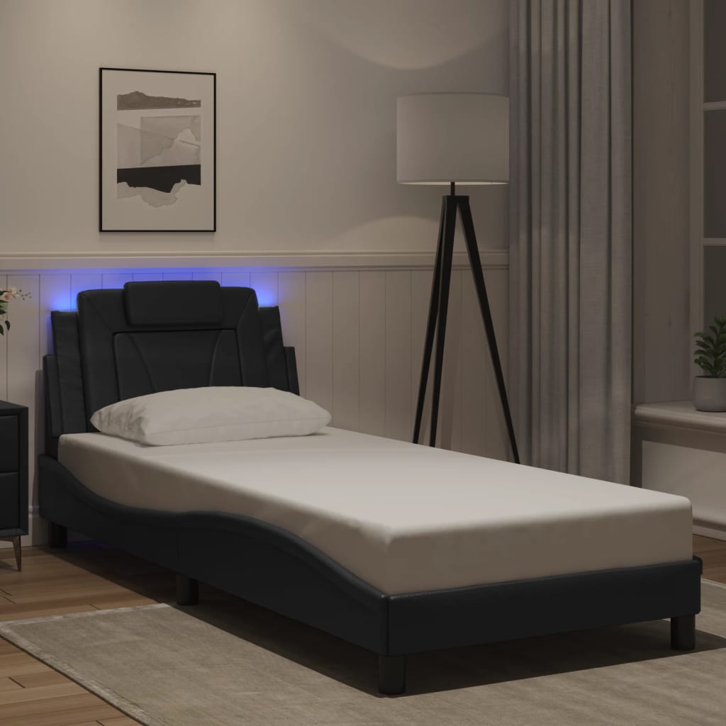 Bedframe met LED-verlichting kunstleer zwart 90x190 cm is nu te koop bij PeponiXL, paradijselijk wonen!
