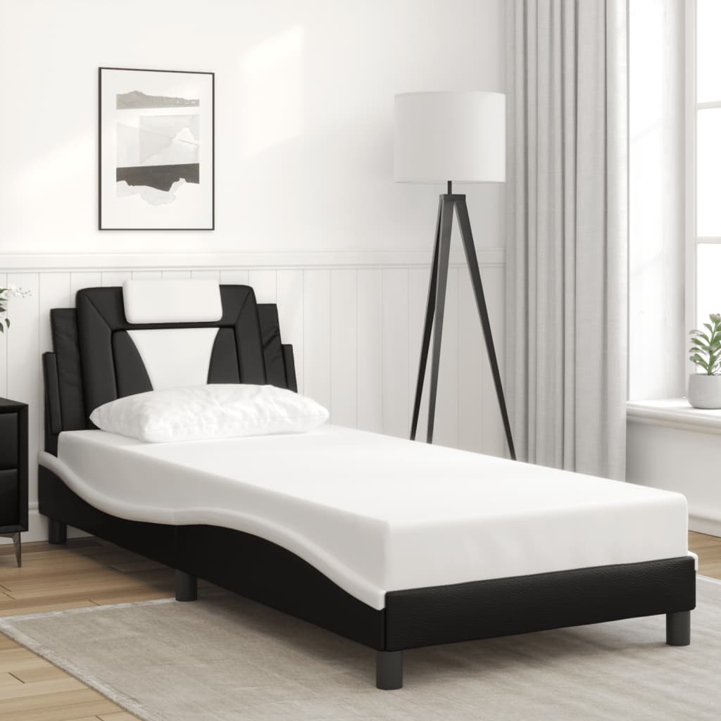 Bedframe met LED-verlichting kunstleer zwart en wit 90x190 cm is nu te koop bij PeponiXL, paradijselijk wonen!