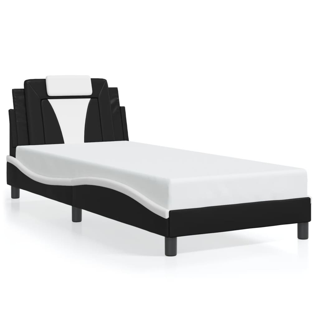 Bedframe met LED-verlichting kunstleer zwart en wit 90x190 cm is nu te koop bij PeponiXL, paradijselijk wonen!