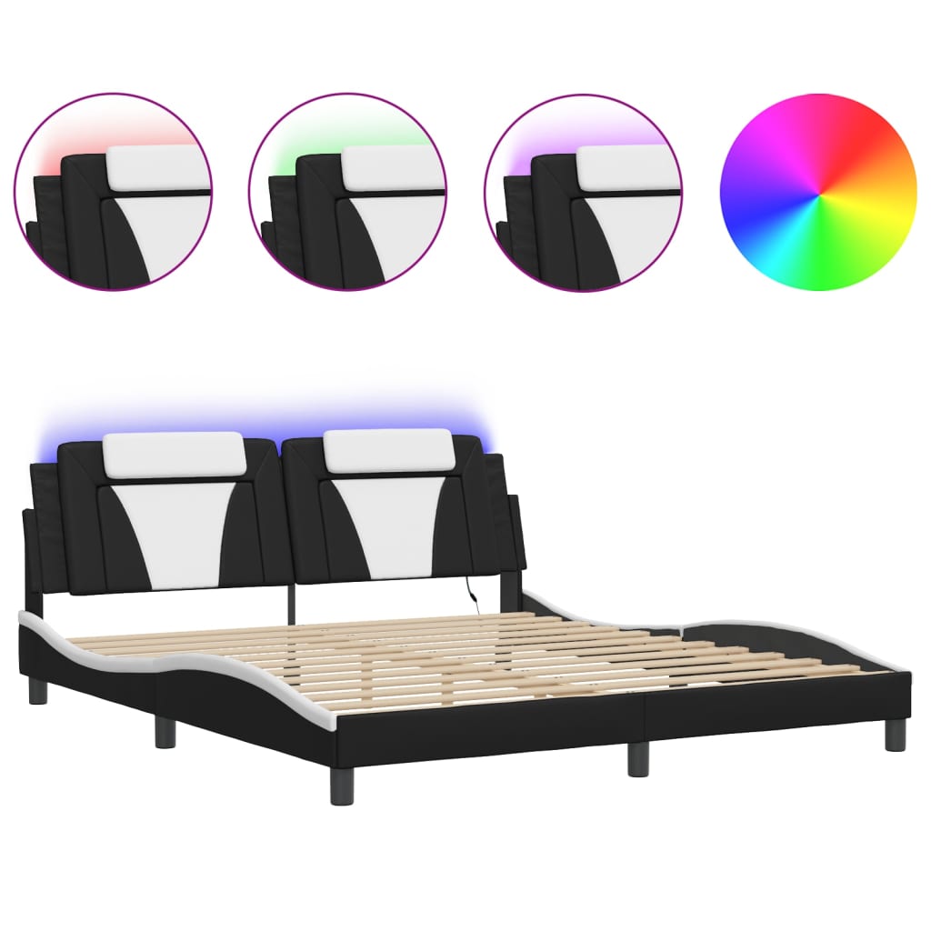 Bedframe met LED-verlichting kunstleer zwart en wit 180x200 cm is nu te koop bij PeponiXL, paradijselijk wonen!
