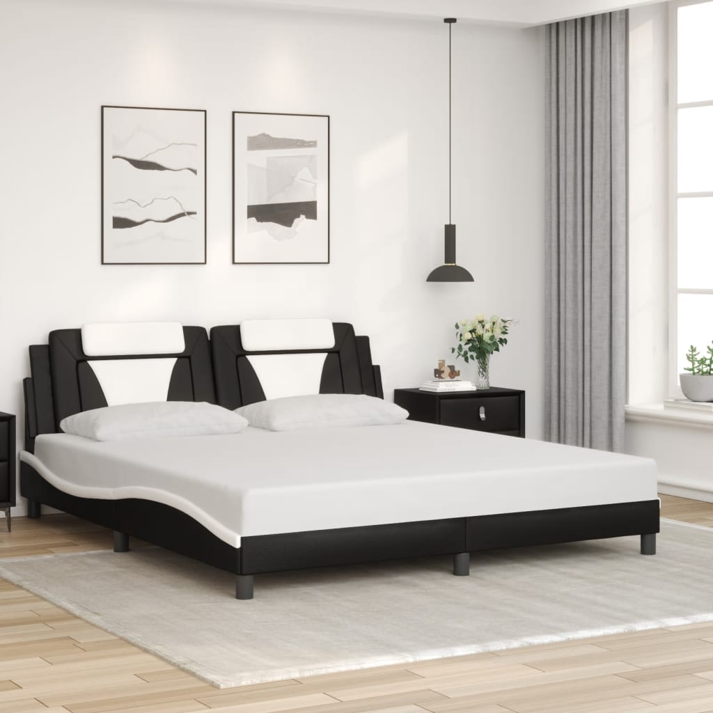 Bedframe met LED-verlichting kunstleer zwart en wit 180x200 cm is nu te koop bij PeponiXL, paradijselijk wonen!
