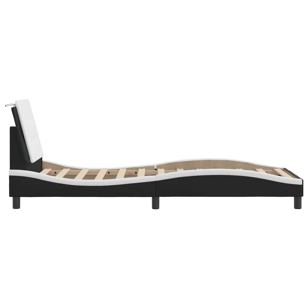 Bedframe met LED-verlichting kunstleer zwart en wit 90x190 cm is nu te koop bij PeponiXL, paradijselijk wonen!
