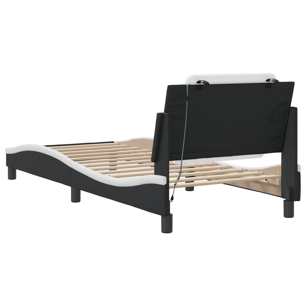 Bedframe met LED-verlichting kunstleer zwart en wit 90x190 cm is nu te koop bij PeponiXL, paradijselijk wonen!