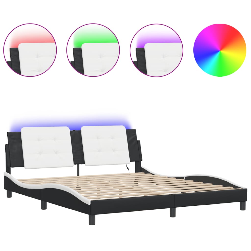 Bedframe met LED-verlichting kunstleer zwart en wit 180x200 cm is nu te koop bij PeponiXL, paradijselijk wonen!