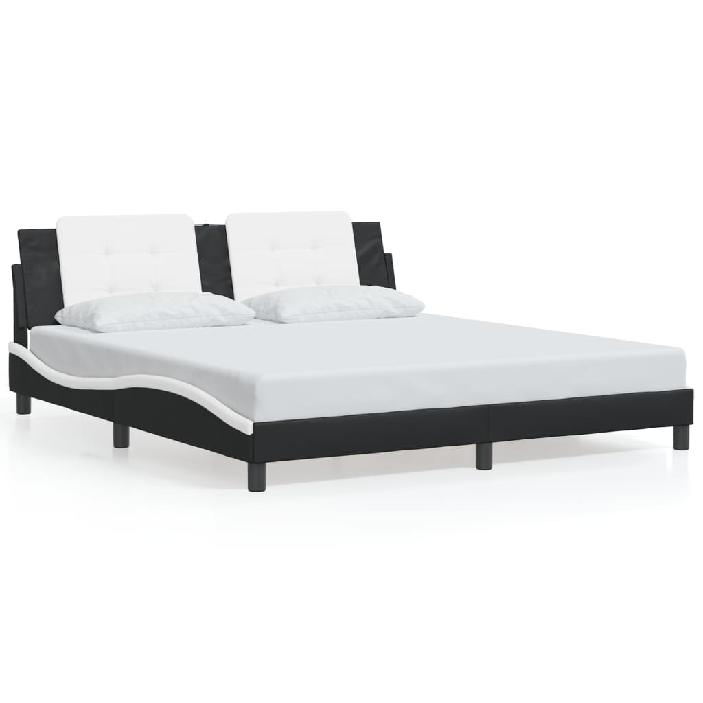 Bedframe met LED-verlichting kunstleer zwart en wit 180x200 cm is nu te koop bij PeponiXL, paradijselijk wonen!