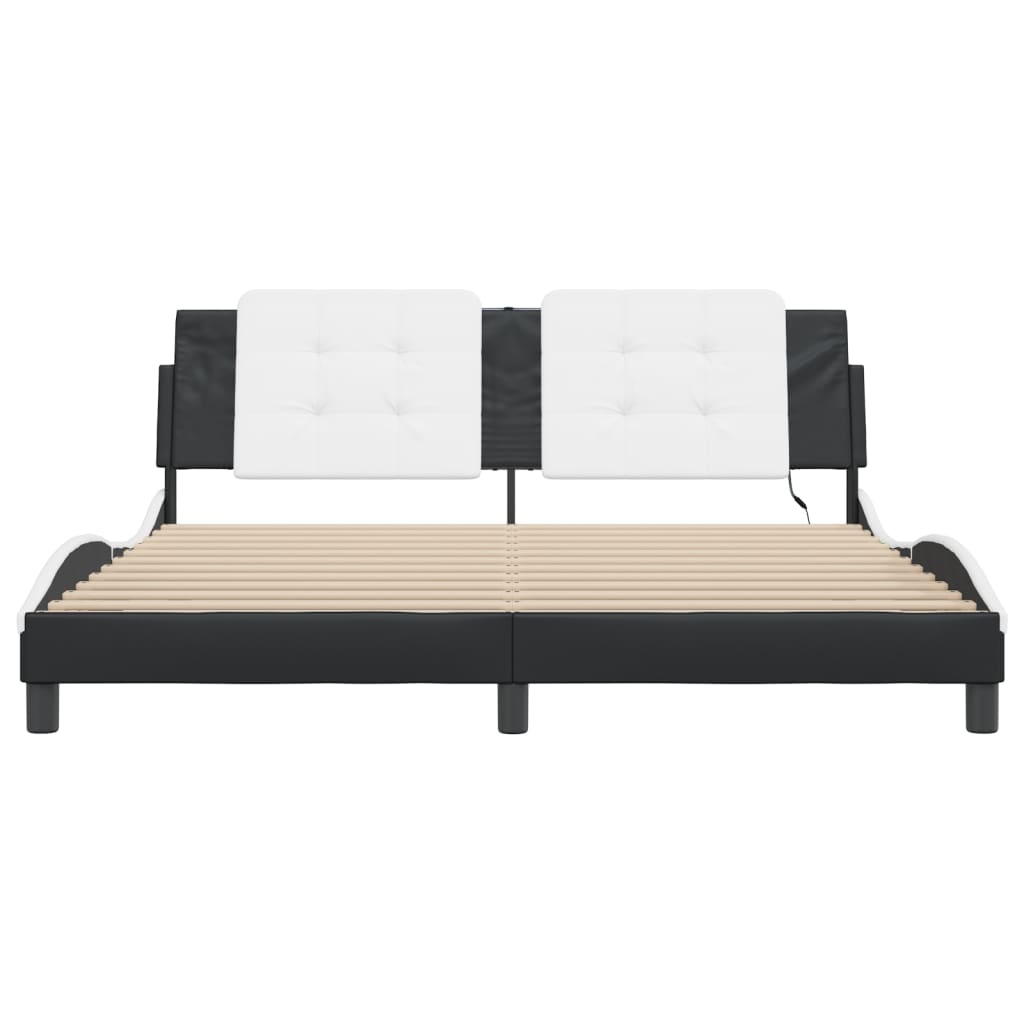 Bedframe met LED-verlichting kunstleer zwart en wit 180x200 cm is nu te koop bij PeponiXL, paradijselijk wonen!
