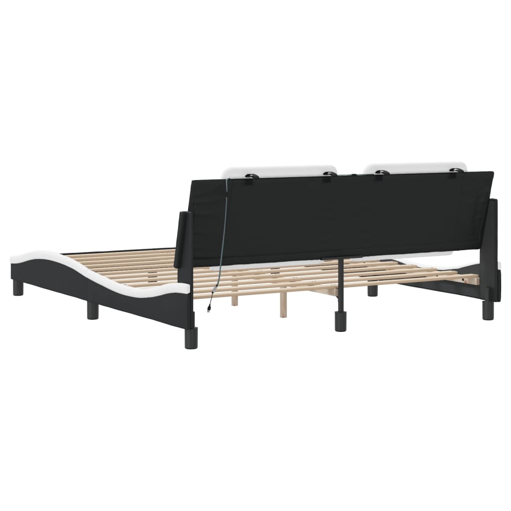 Bedframe met LED-verlichting kunstleer zwart en wit 180x200 cm is nu te koop bij PeponiXL, paradijselijk wonen!