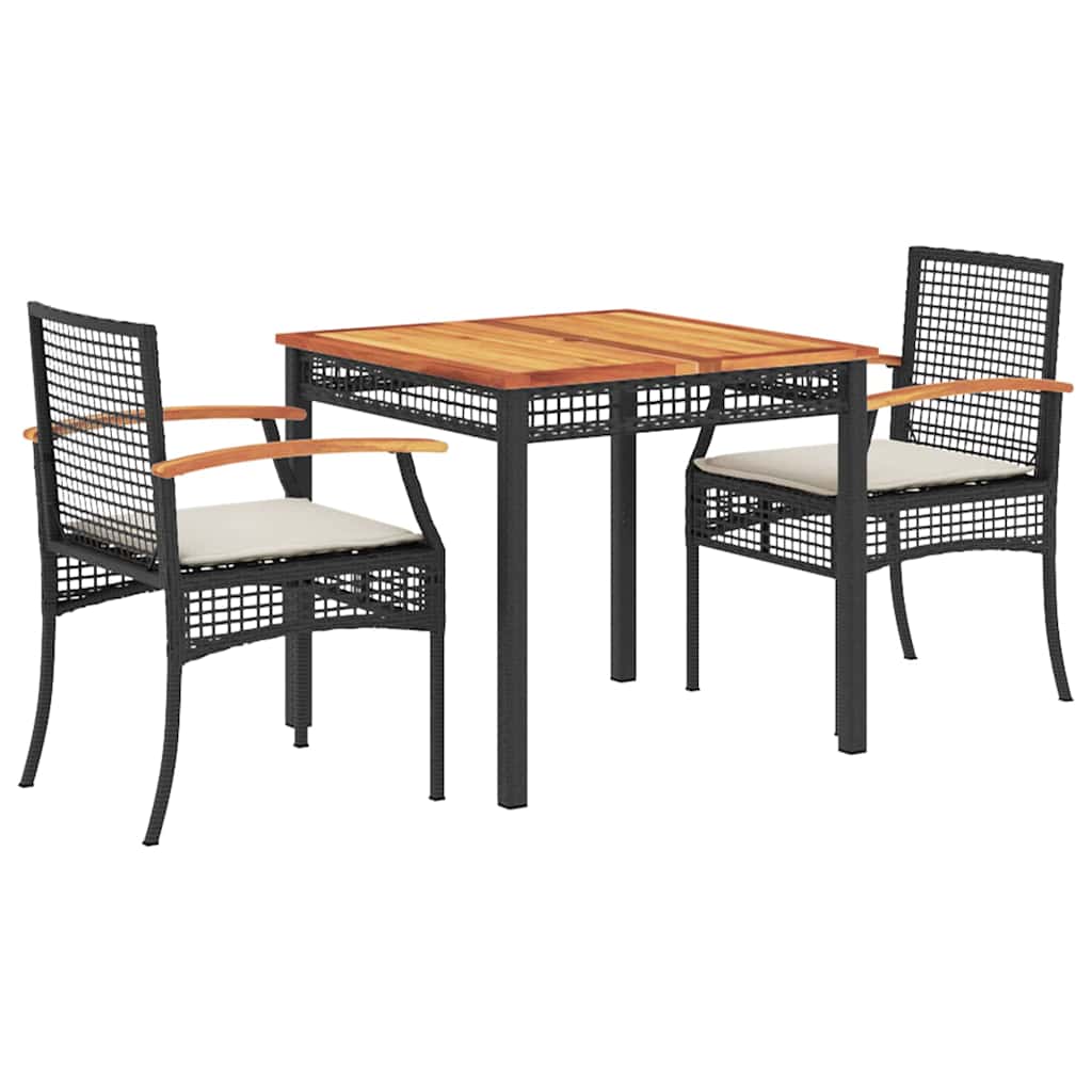3-delige Tuinset met kussens poly rattan zwart