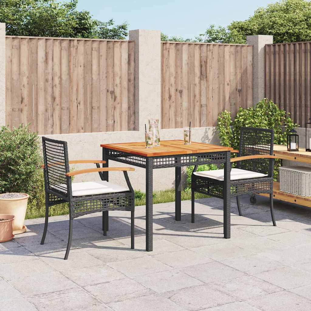3-delige Tuinset met kussens poly rattan zwart