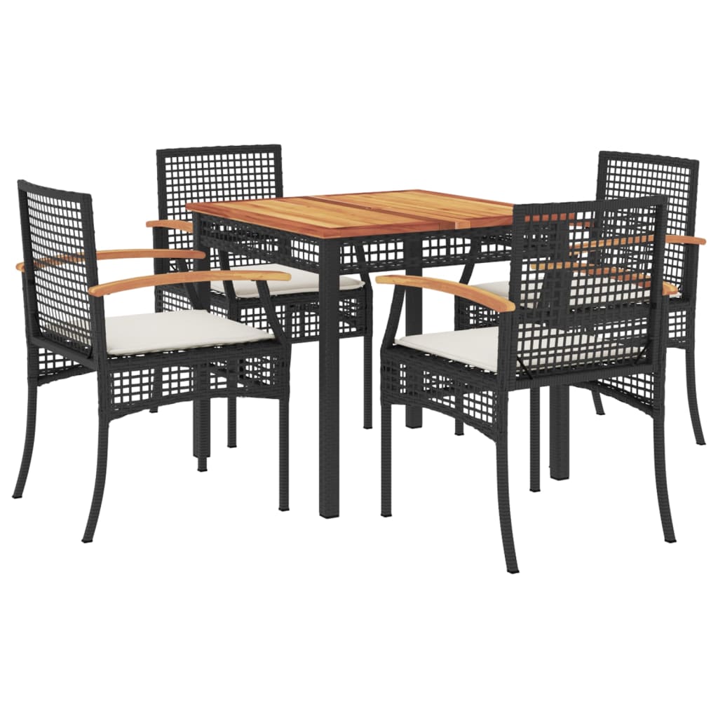 5-delige Tuinset met kussens poly rattan zwart