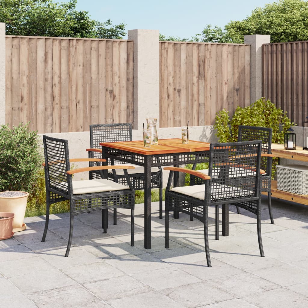 5-delige Tuinset met kussens poly rattan zwart