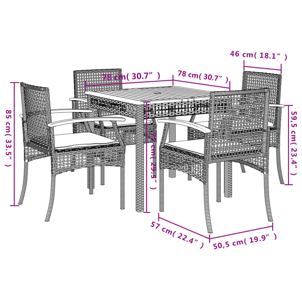 5-delige Tuinset met kussens poly rattan grijs is nu te koop bij PeponiXL, paradijselijk wonen!
