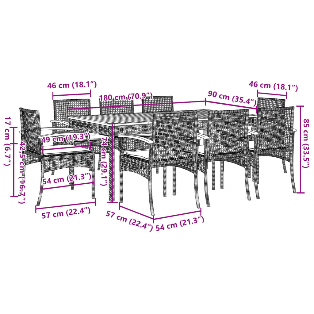 9-delige Tuinset met kussens poly rattan grijs is nu te koop bij PeponiXL, paradijselijk wonen!