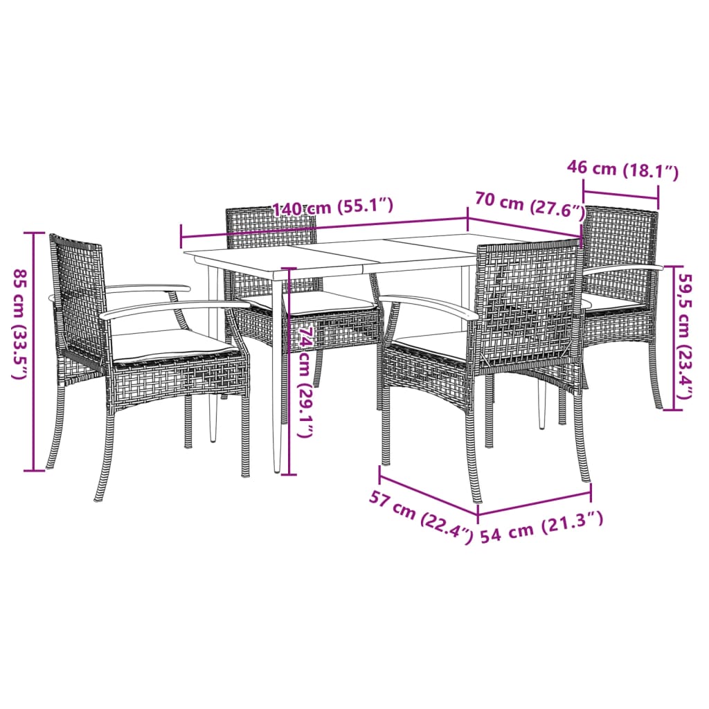 5-delige Tuinset met kussens poly rattan zwart is nu te koop bij PeponiXL, paradijselijk wonen!