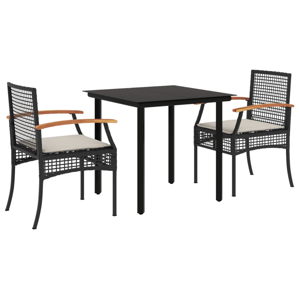 3-delige Tuinset met kussens poly rattan zwart is nu te koop bij PeponiXL, paradijselijk wonen!