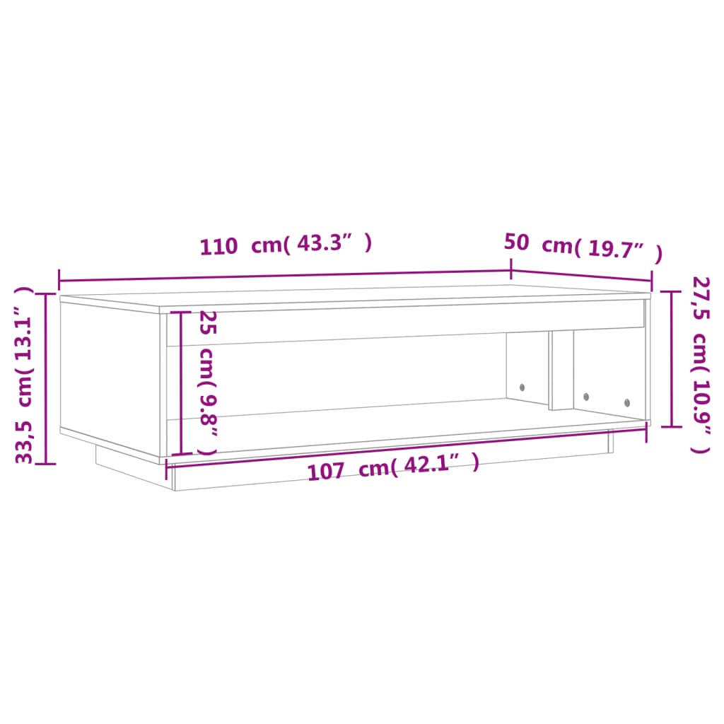 Salontafel 110x50x33,5 cm massief grenenhout wasbruin is nu te koop bij PeponiXL, paradijselijk wonen!