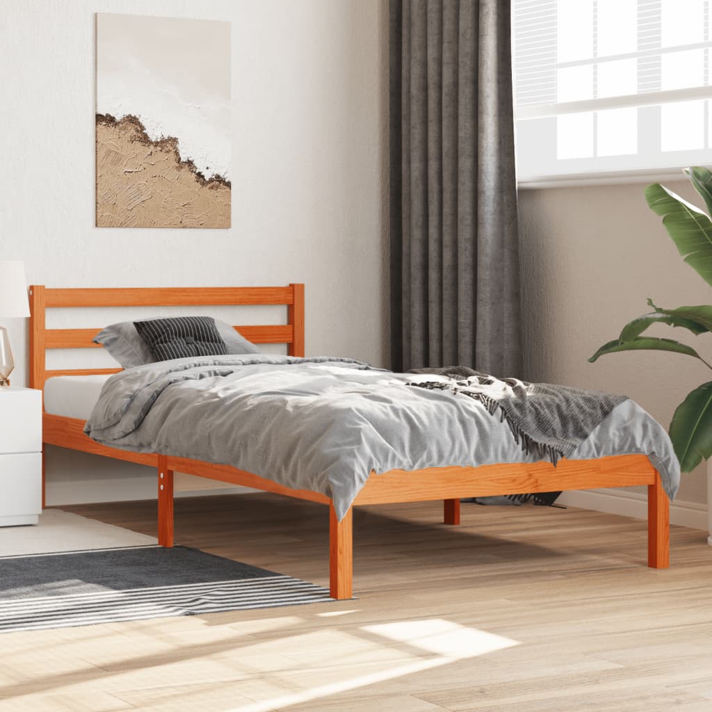Bedframe zonder matras massief grenenhout wasbruin 75x190 cm is nu te koop bij PeponiXL, paradijselijk wonen!