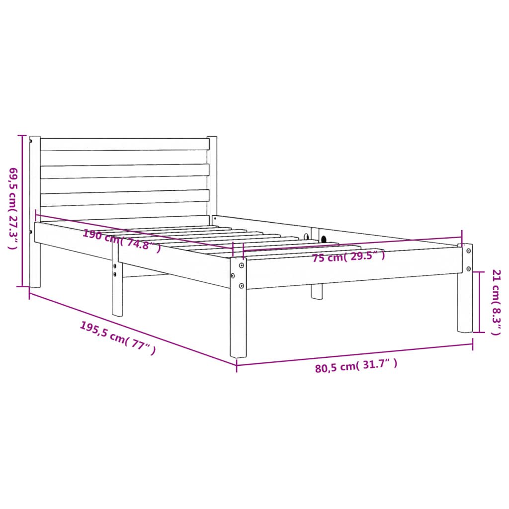 Bedframe zonder matras massief grenenhout wasbruin 75x190 cm is nu te koop bij PeponiXL, paradijselijk wonen!