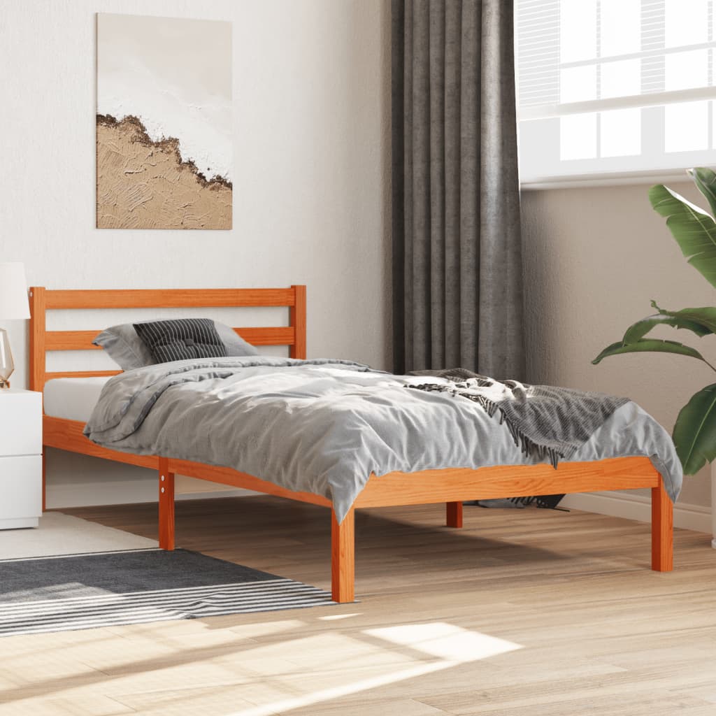 Bedframe zonder matras massief grenenhout wasbruin 90x190 cm is nu te koop bij PeponiXL, paradijselijk wonen!