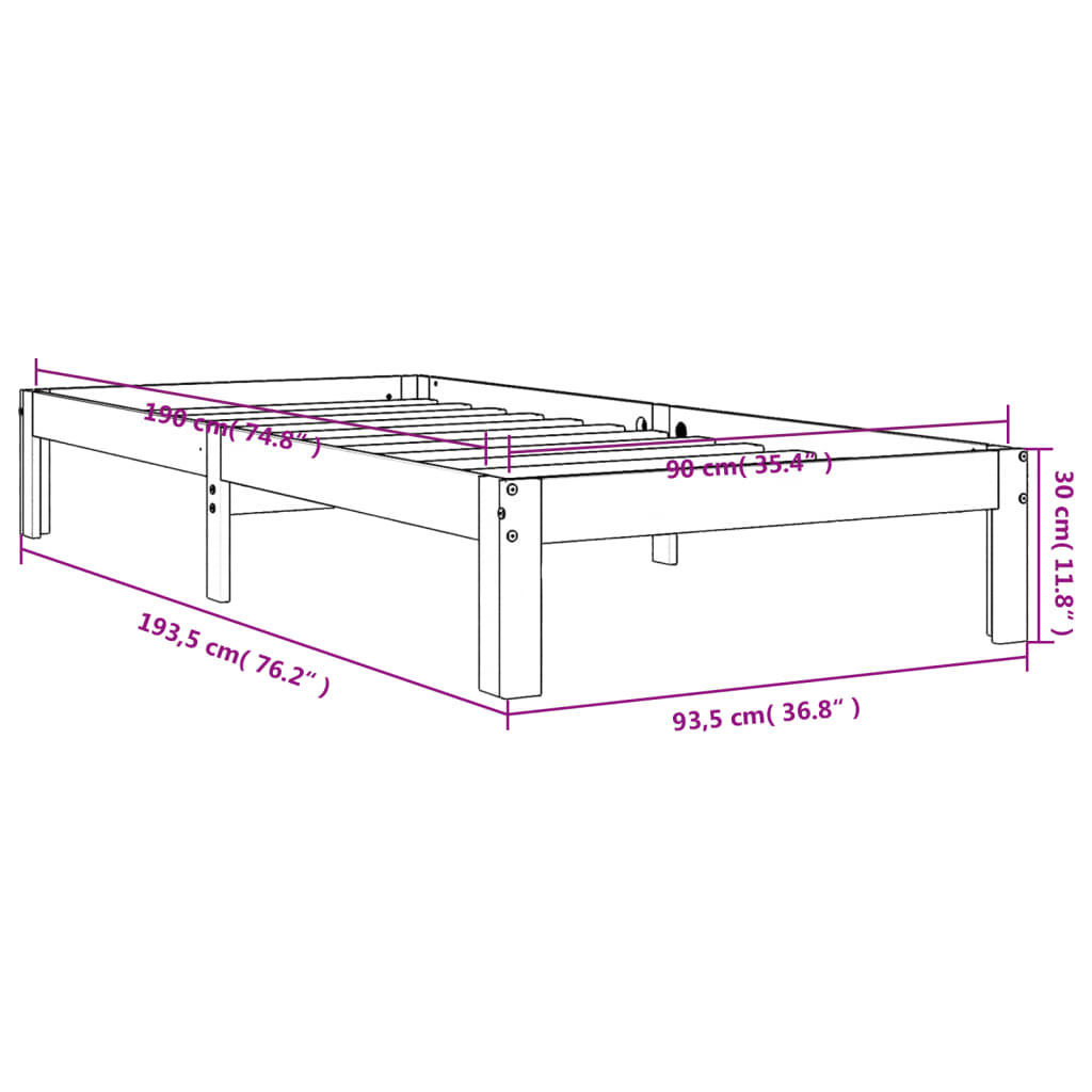 Bedframe zonder matras massief grenenhout wasbruin 90x190 cm is nu te koop bij PeponiXL, paradijselijk wonen!