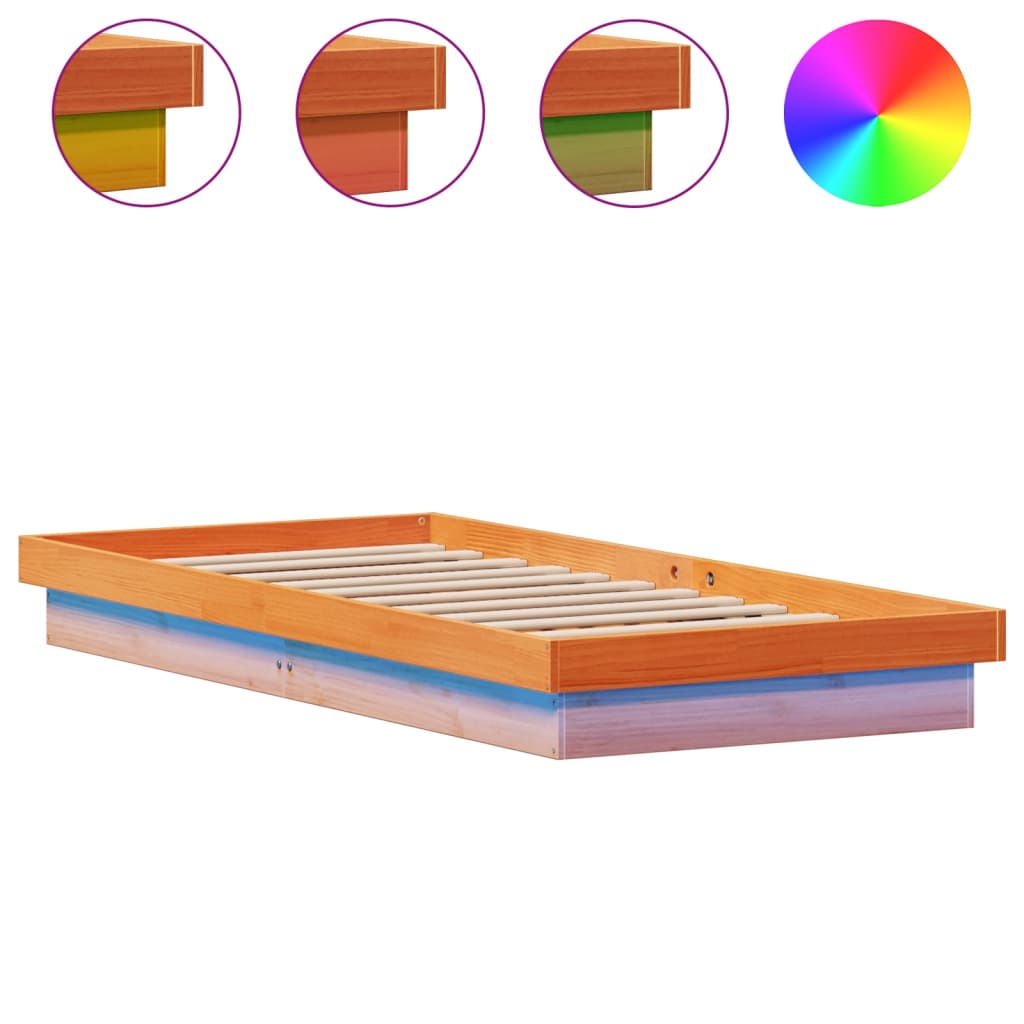 Bedframe met LED massief grenenhout wasbruin 90x200 cm is nu te koop bij PeponiXL, paradijselijk wonen!