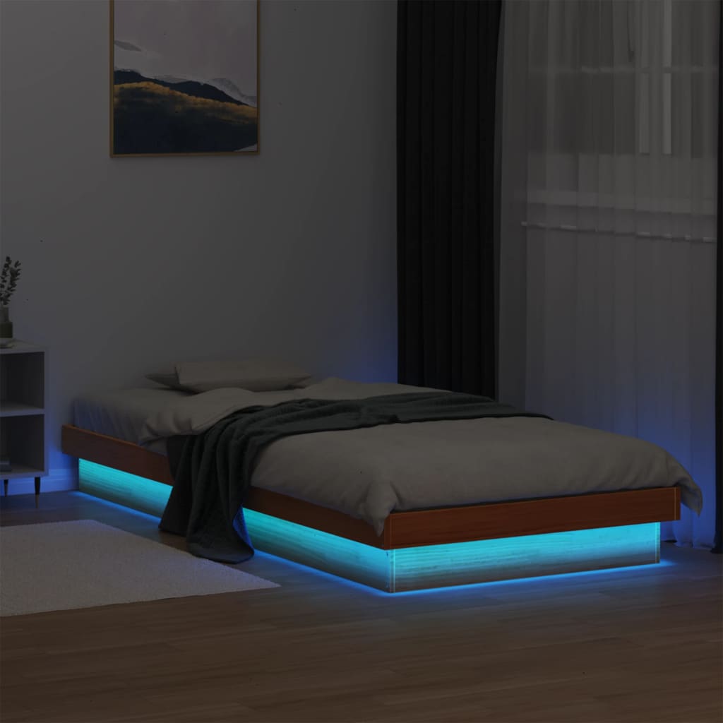 Bedframe met LED massief grenenhout wasbruin 90x200 cm is nu te koop bij PeponiXL, paradijselijk wonen!