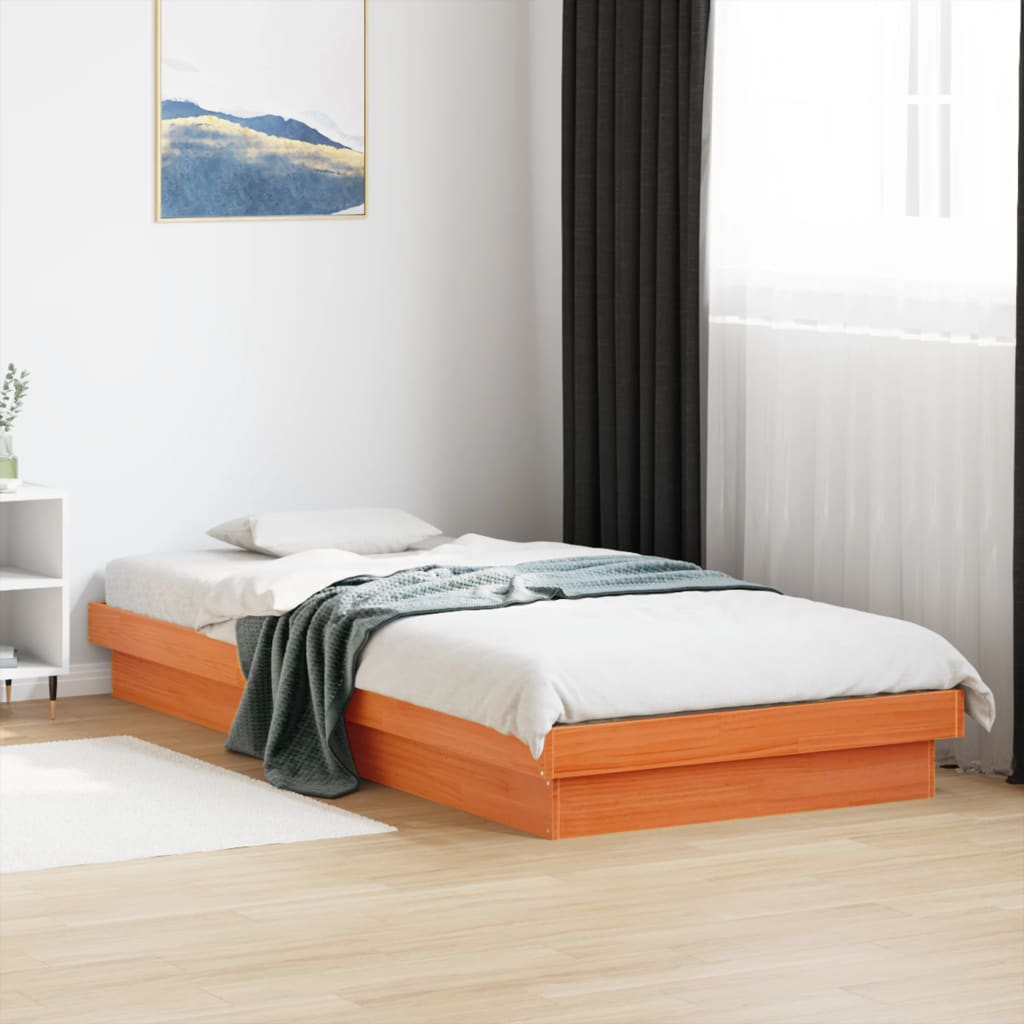 Bedframe met LED massief grenenhout wasbruin 100x200 cm is nu te koop bij PeponiXL, paradijselijk wonen!