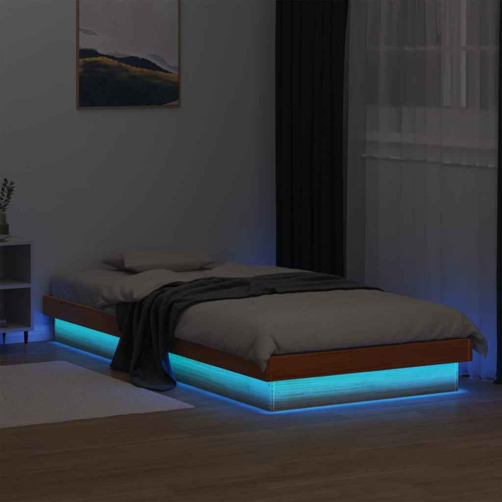 Bedframe met LED massief grenenhout wasbruin 100x200 cm is nu te koop bij PeponiXL, paradijselijk wonen!
