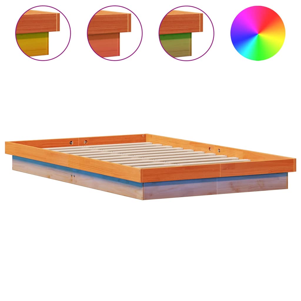 Bedframe met LED massief grenenhout wasbruin 140x200 cm is nu te koop bij PeponiXL, paradijselijk wonen!