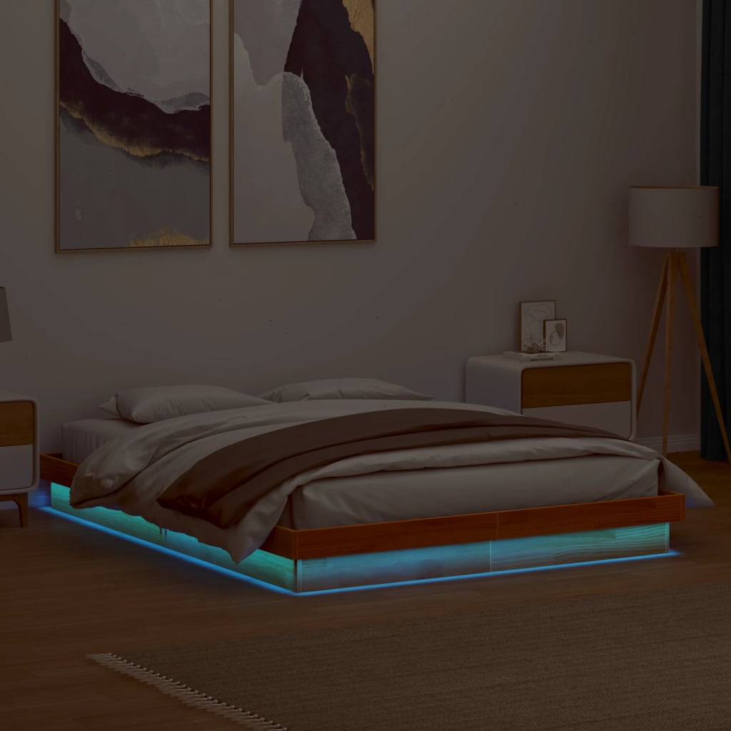 Bedframe met LED massief grenenhout wasbruin 160x200 cm is nu te koop bij PeponiXL, paradijselijk wonen!