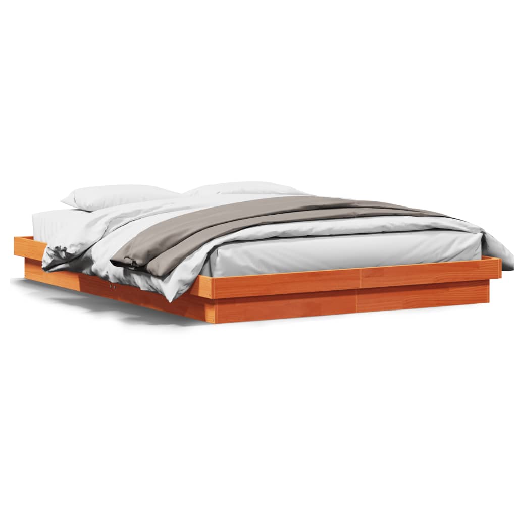 Bedframe met LED massief grenenhout wasbruin 160x200 cm is nu te koop bij PeponiXL, paradijselijk wonen!