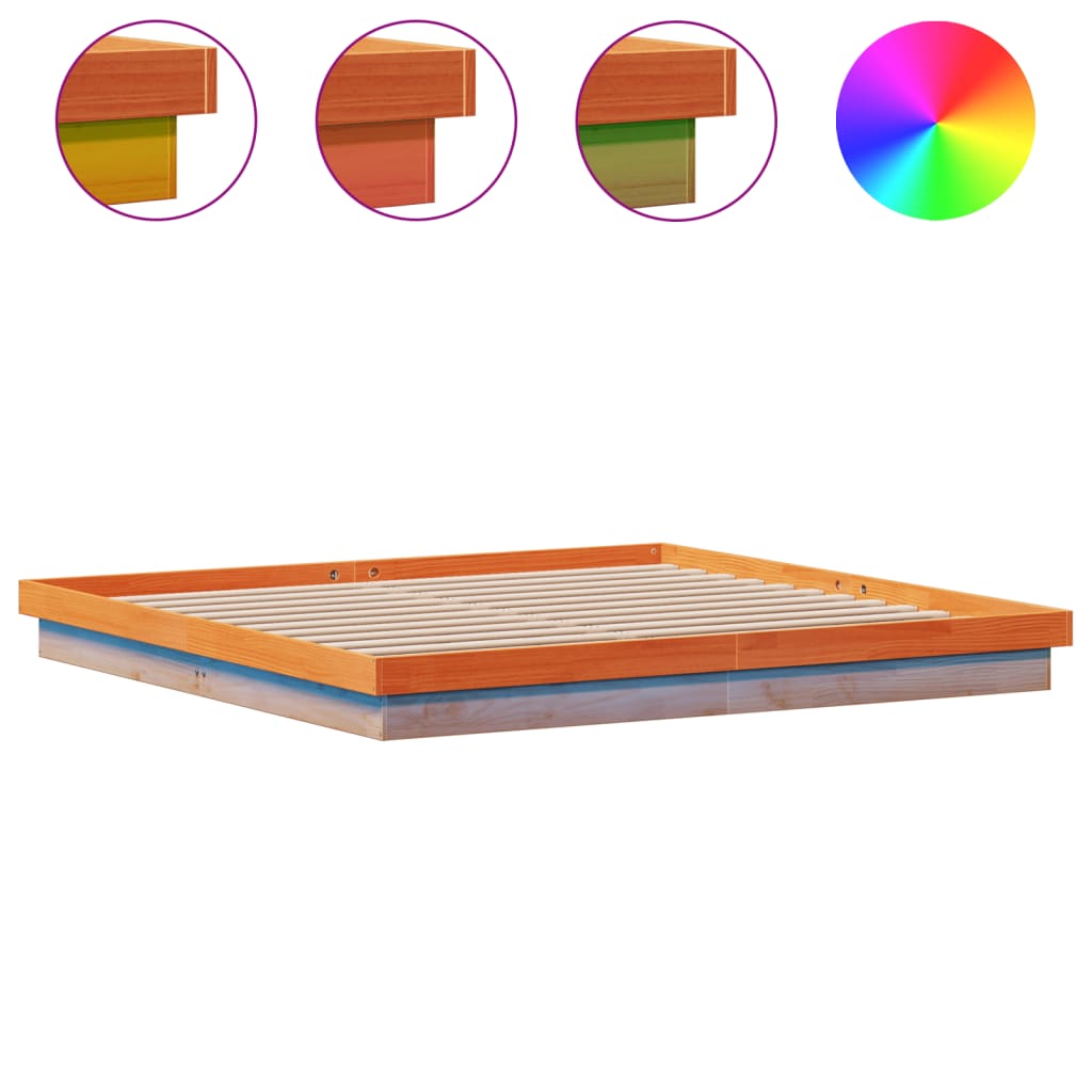 Bedframe met LED massief grenenhout wasbruin 200x200 cm is nu te koop bij PeponiXL, paradijselijk wonen!