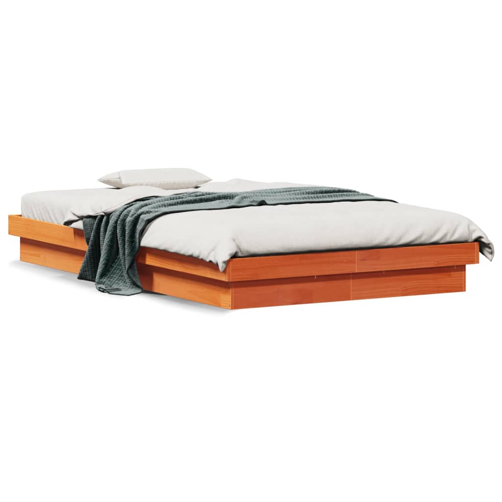 Bedframe met LED massief grenenhout wasbruin 120x190 cm is nu te koop bij PeponiXL, paradijselijk wonen!