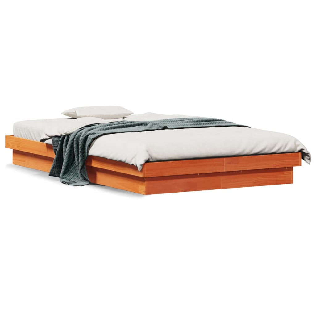 Bedframe met LED massief grenenhout wasbruin 140x190 cm is nu te koop bij PeponiXL, paradijselijk wonen!