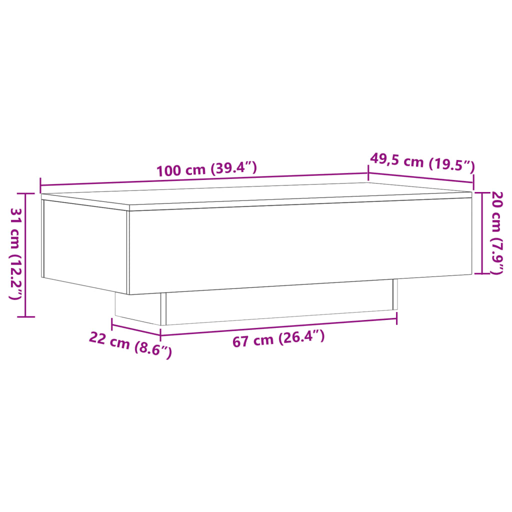Salontafel 100x49,5x31 cm bewerkt hout sonoma eikenkleurig is nu te koop bij PeponiXL, paradijselijk wonen!