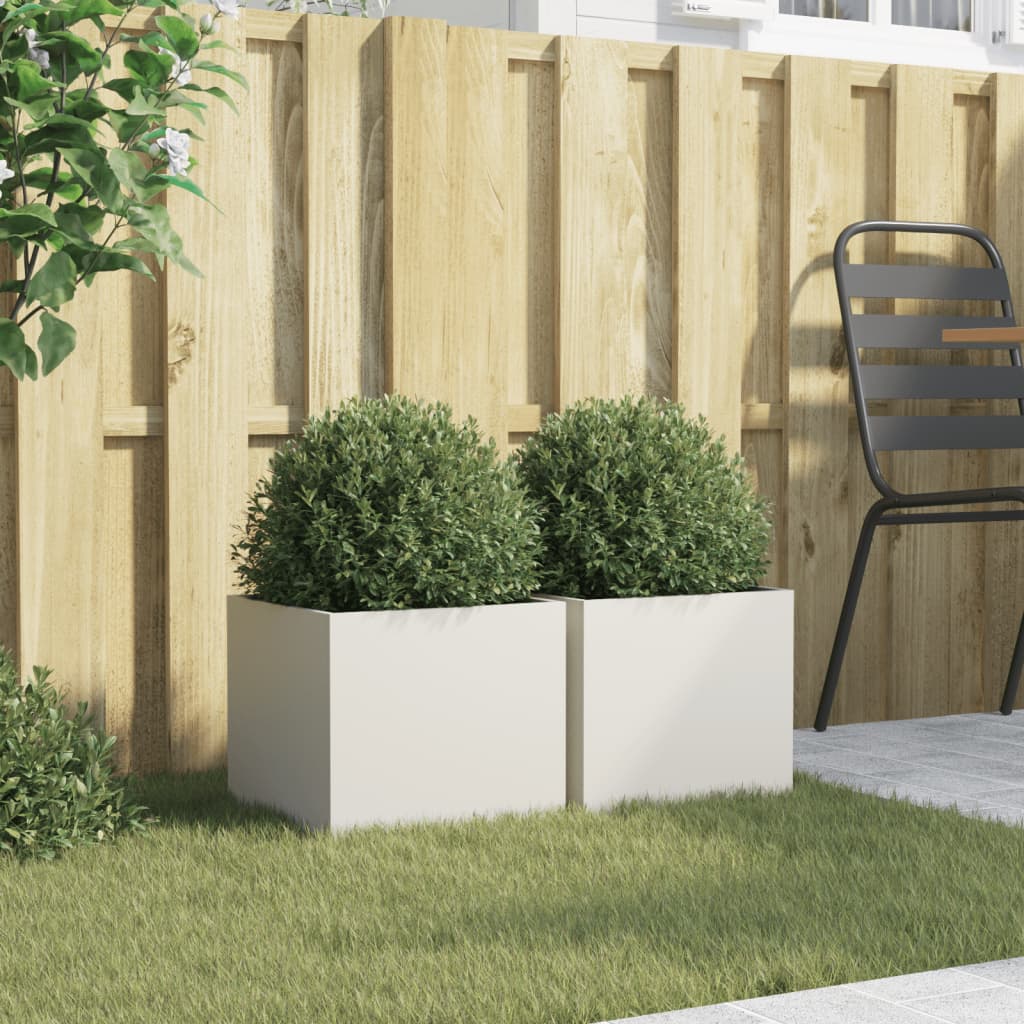 Plantenbakken 2 st 32x30x29 cm staal wit is nu te koop bij PeponiXL, paradijselijk wonen!