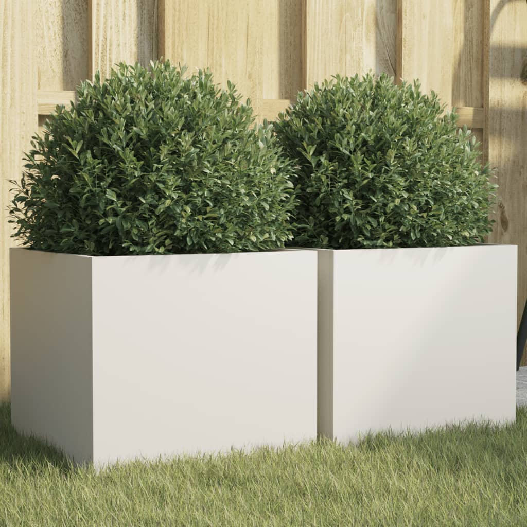 Plantenbakken 2 st 32x30x29 cm staal wit is nu te koop bij PeponiXL, paradijselijk wonen!