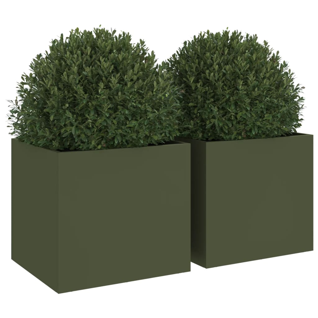 Plantenbakken 2 st 32x30x29 cm staal olijfgroen is nu te koop bij PeponiXL, paradijselijk wonen!