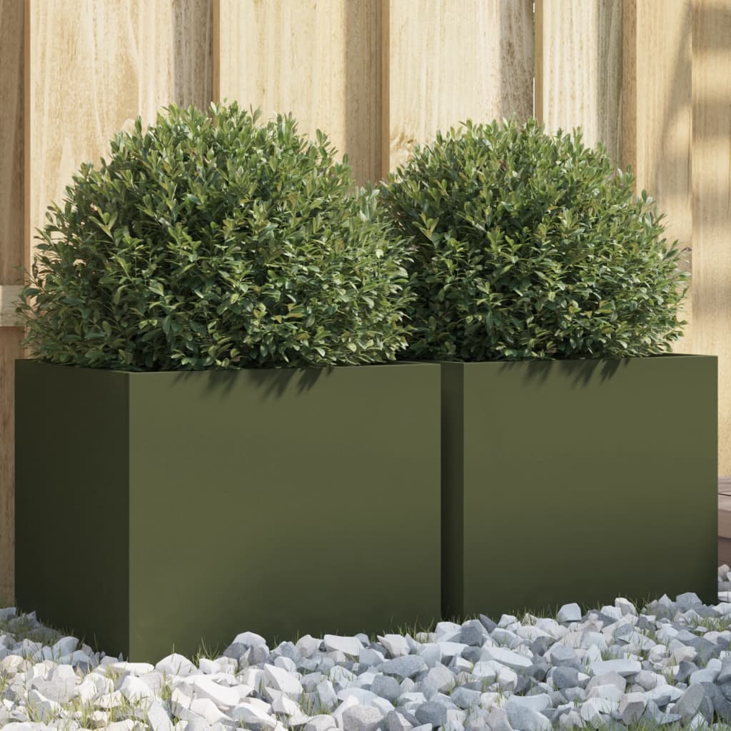 Plantenbakken 2 st 32x30x29 cm staal olijfgroen is nu te koop bij PeponiXL, paradijselijk wonen!