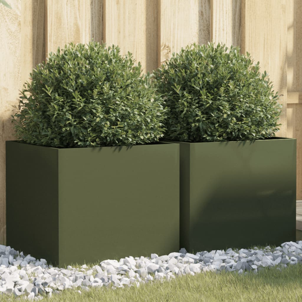 Plantenbakken 2 st 42x40x39 cm staal olijfgroen is nu te koop bij PeponiXL, paradijselijk wonen!