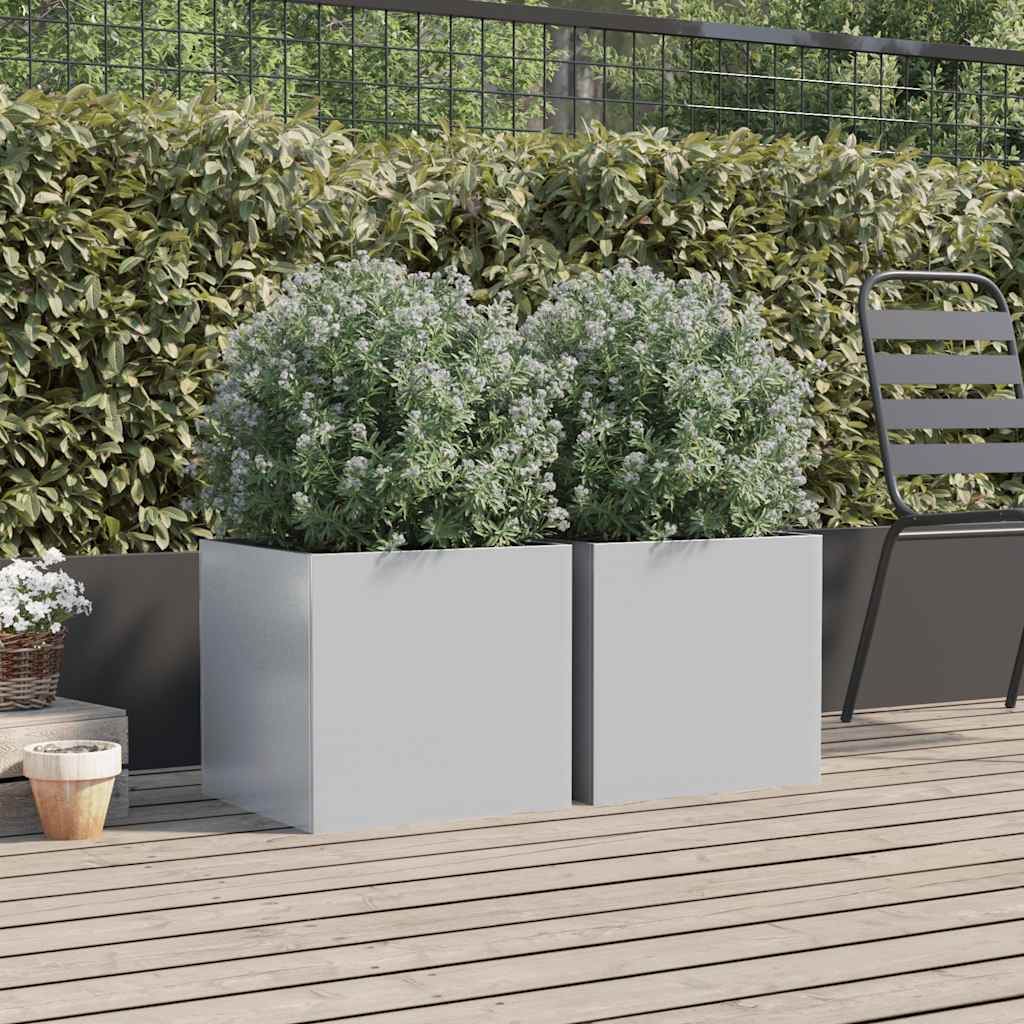 Plantenbakken 2 st 42x40x39 cm gegalvaniseerd staal zilverkleur is nu te koop bij PeponiXL, paradijselijk wonen!