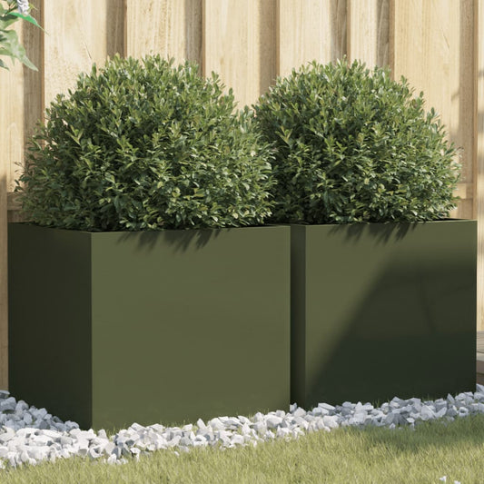 Plantenbakken 2 st 49x47x46 cm staal olijfgroen is nu te koop bij PeponiXL, paradijselijk wonen!