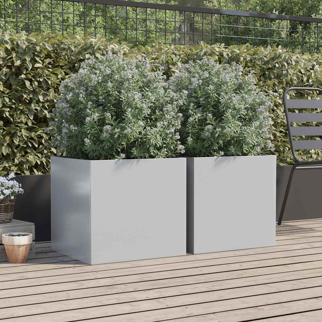 Plantenbakken 2 st 49x47x46 cm gegalvaniseerd staal zilverkleur is nu te koop bij PeponiXL, paradijselijk wonen!