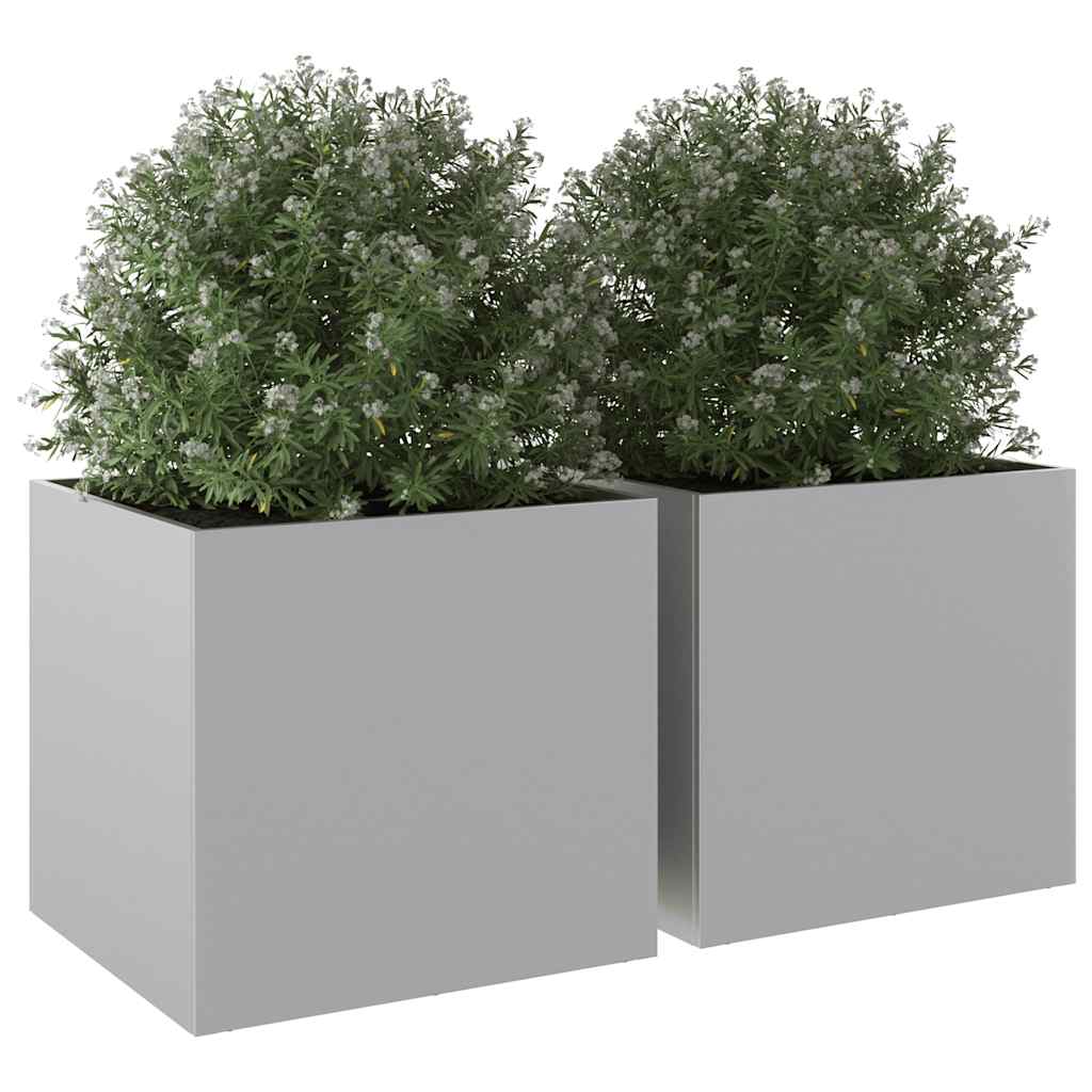 Plantenbakken 2 st 49x47x46 cm gegalvaniseerd staal zilverkleur is nu te koop bij PeponiXL, paradijselijk wonen!